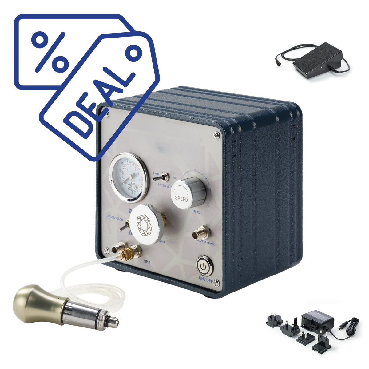 SILENCE PRO – Pneumatisches Gravursystem mit „The Rocket“ Handstück | Einstiegsmodell mit erweiterten Funktionen